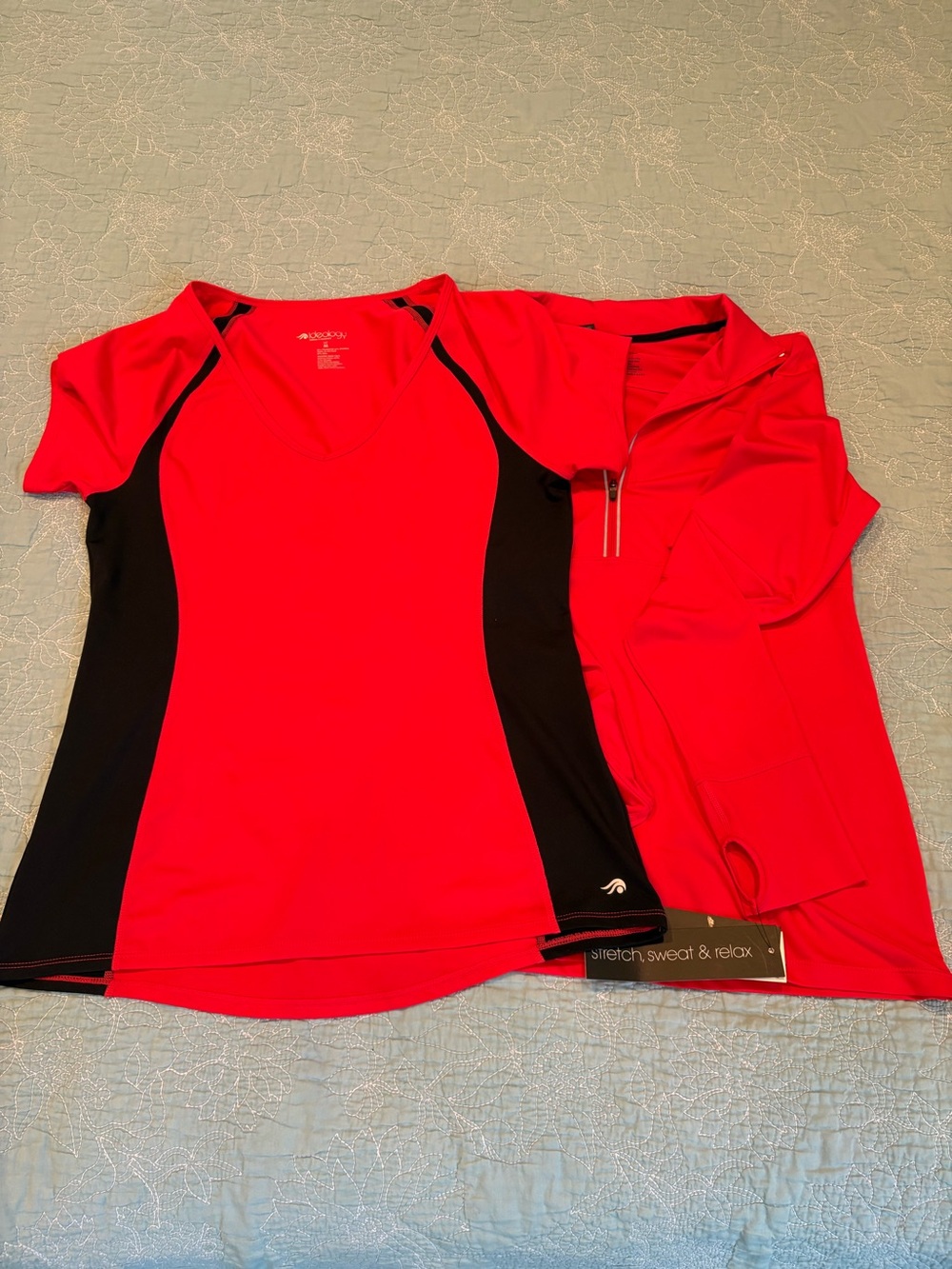 Idealogy Women’s Red Athletic Short Sleeve and 1/4 Zip Long Sleeve Shirt Set